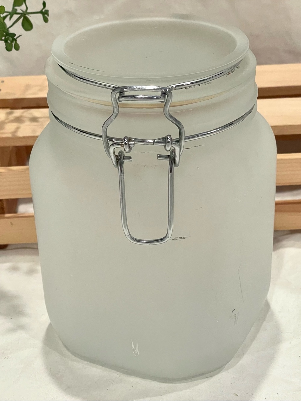 💥3/$50 Frosted Glass Storage Jar Canister w Wire Bail Metal Clamp Closure